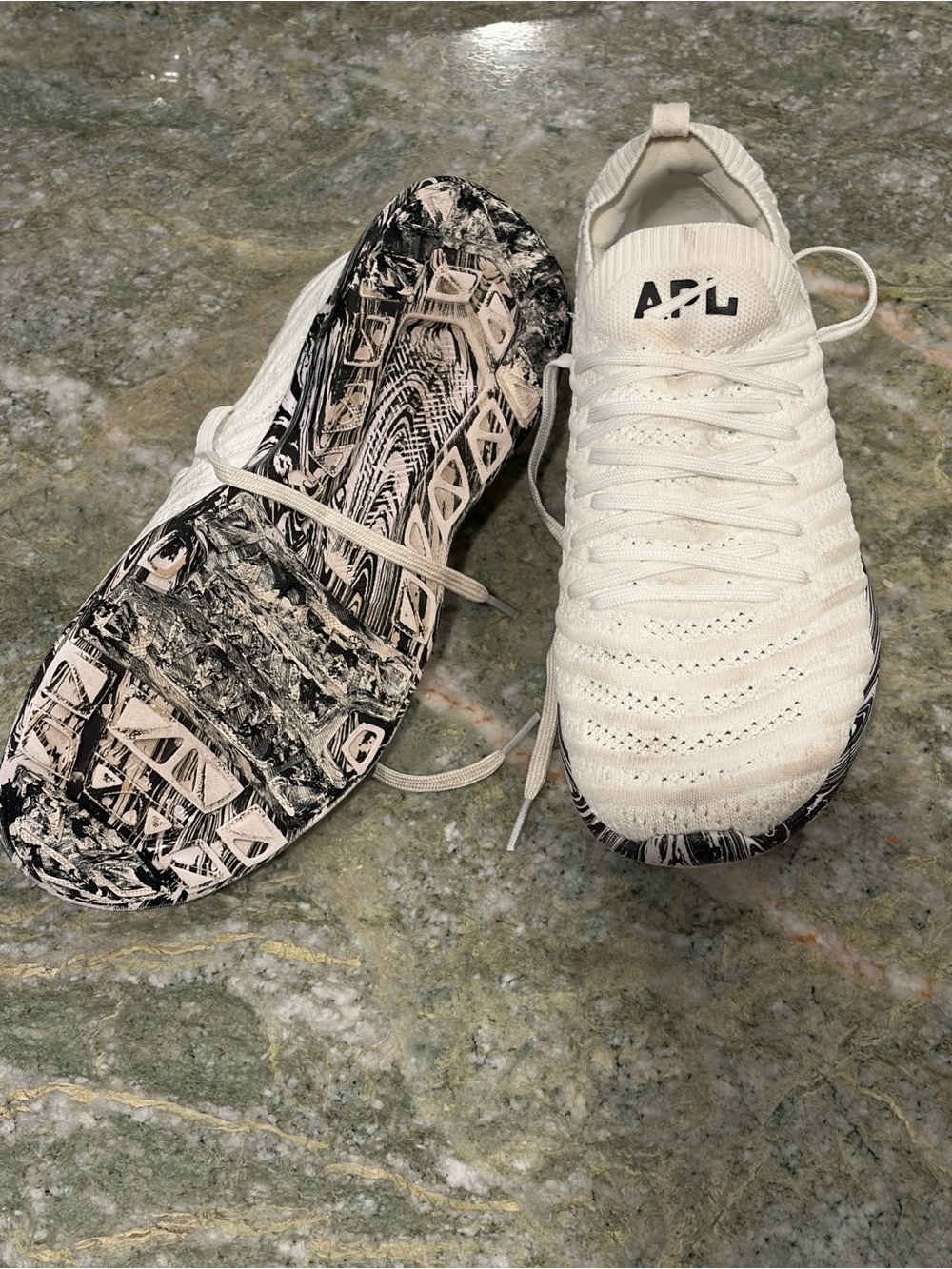 APL Women's TechLoom Knit Running Shoe - Cream/Black Marble